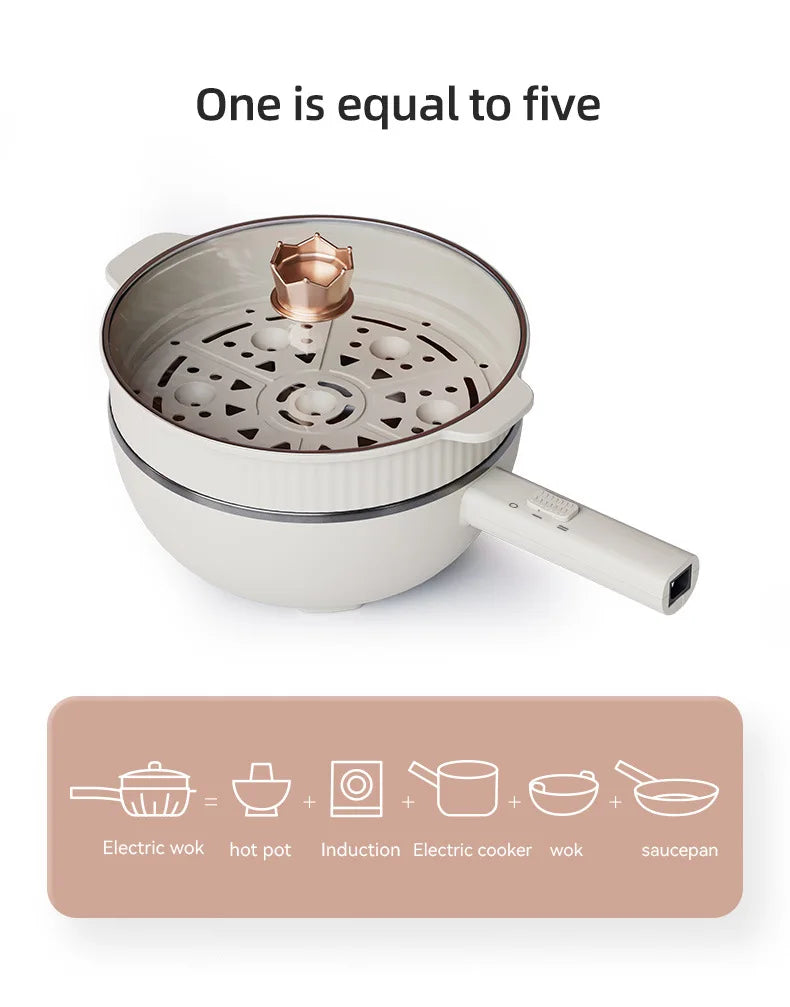 White electric hot pot with steamer lid and handle, 400W/1500W, 220V