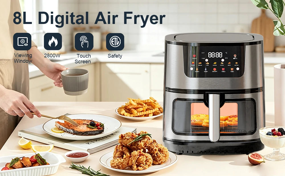 Air Fryer with 8L Large Capacity Electric Air Fryers without oil Airfryer Oven for Chicken Wings Fries Chips Cooker Air Fryer