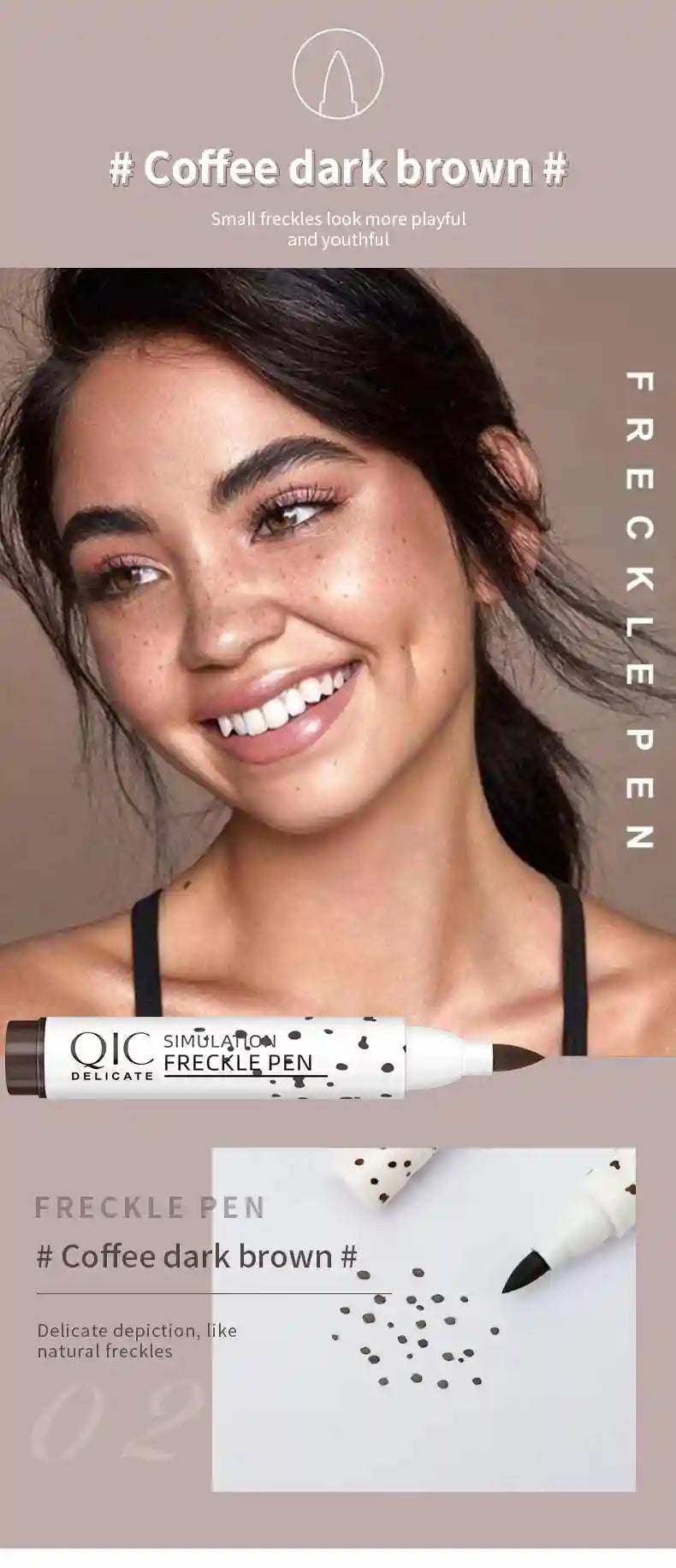 Tidesmit waterproof fake freckles pen for natural dot spot makeup application in detailed product view