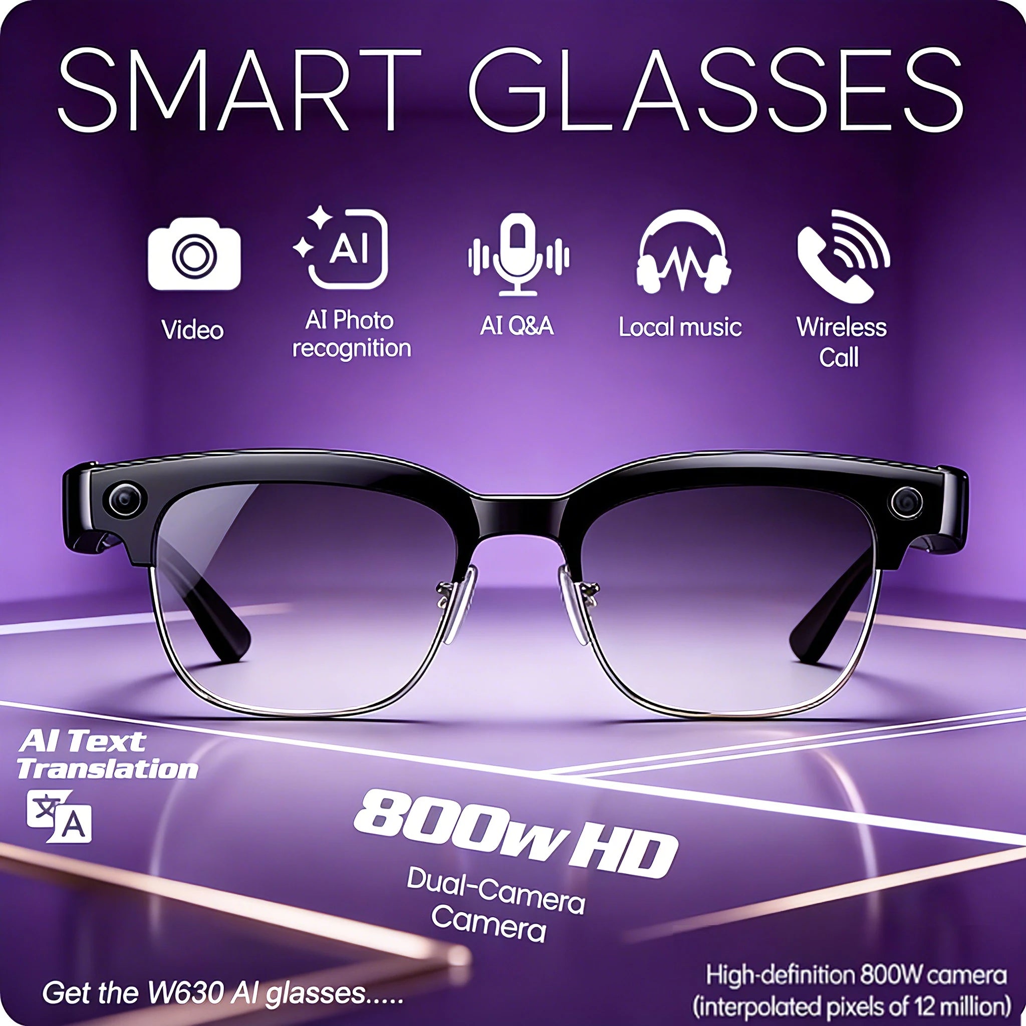 AI Smart Glasses with 8K Camera - Black Bluetooth Mixed Reality Headset Tidesmit