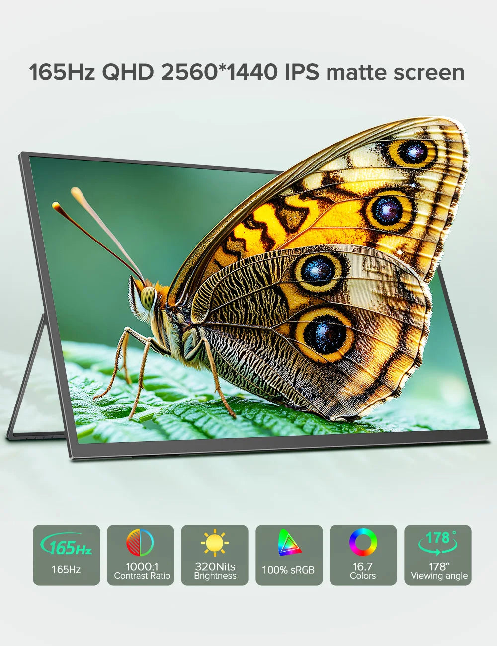 UPERFECT 24.5' 165Hz 2K Wall Mounted Computer Monitor 1440P 100% SRGB FreeSync IPS HDR Desktop Gaming Display for Laptop Mini PC