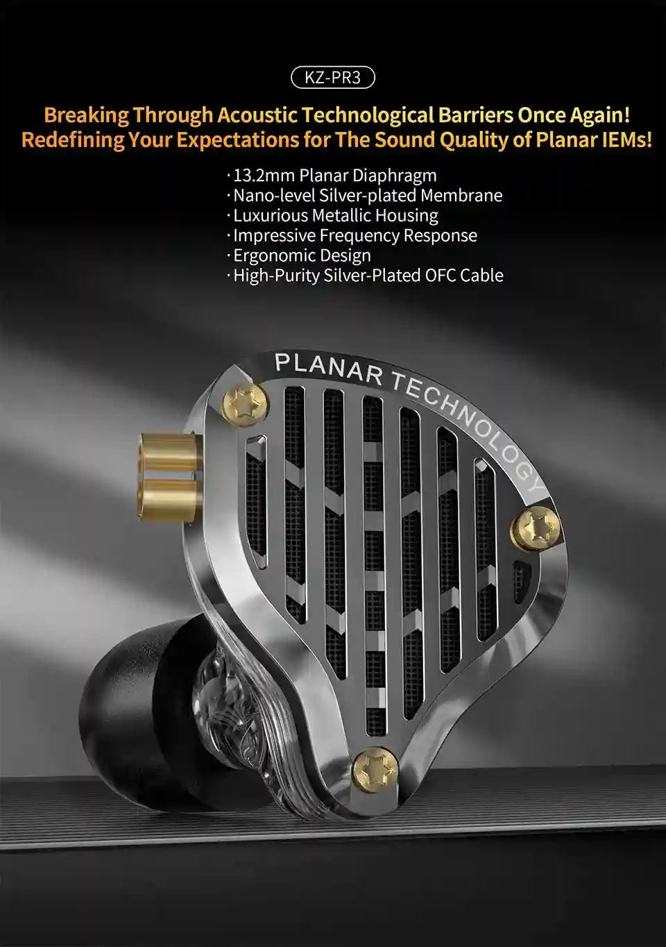 KZ PR3 Planar Magnetic IEMs - High-Fidelity Wired Studio Monitors Tidesmit