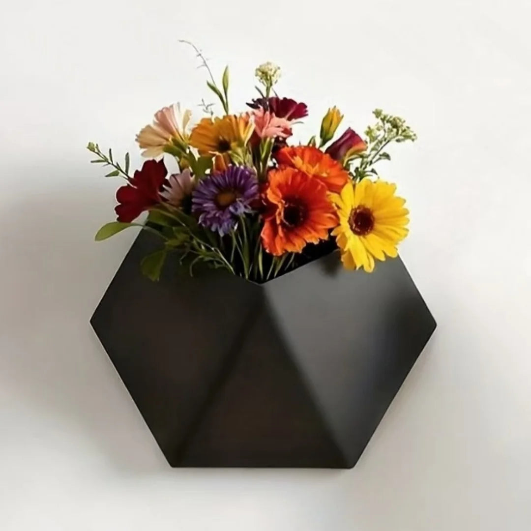 Black Hexagonal Wall Flower Pot With Mounting Holes Unique Design Home Garden Decor Wall Decoration Plant Pot Gardening Gift