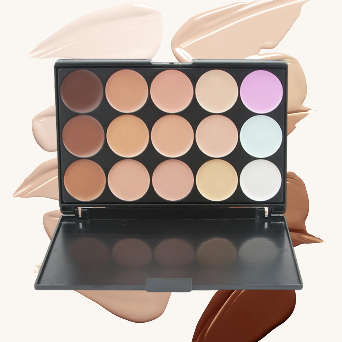 Tidesmit 15 color multifunction concealer palette texture close-up for covering acne marks and dark circles