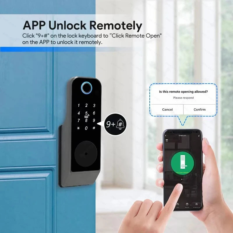 Tuya WiFi Smart Door Lock TTLock BLE APP Fingerprint Password IC Card Key One-Press Indoor Unlock IP66 Waterproof Gate Door Lock
