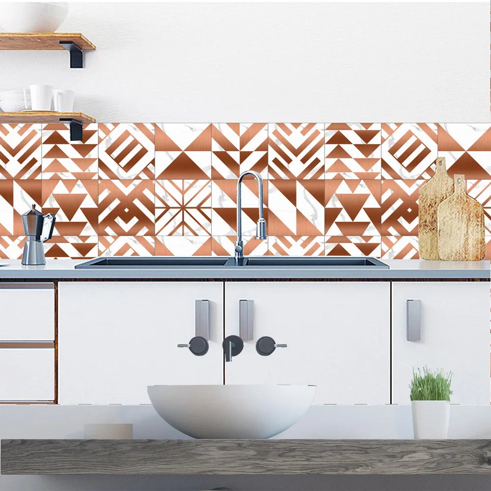 10pcs Crystal Tile Wall Stickers Self-Adhesive Kitchen Tiles PVC Backsplash Stickers Peel and Stick Bathroom Faux Stone Effect