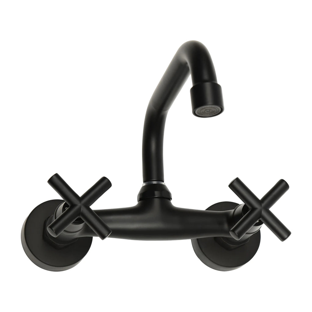 2-Handle Wall Mount 2-hole Bathroom Faucet Black, Copper & Ceramic 14.5-16.5cm Mounting Hole Distance 360° Rotatable