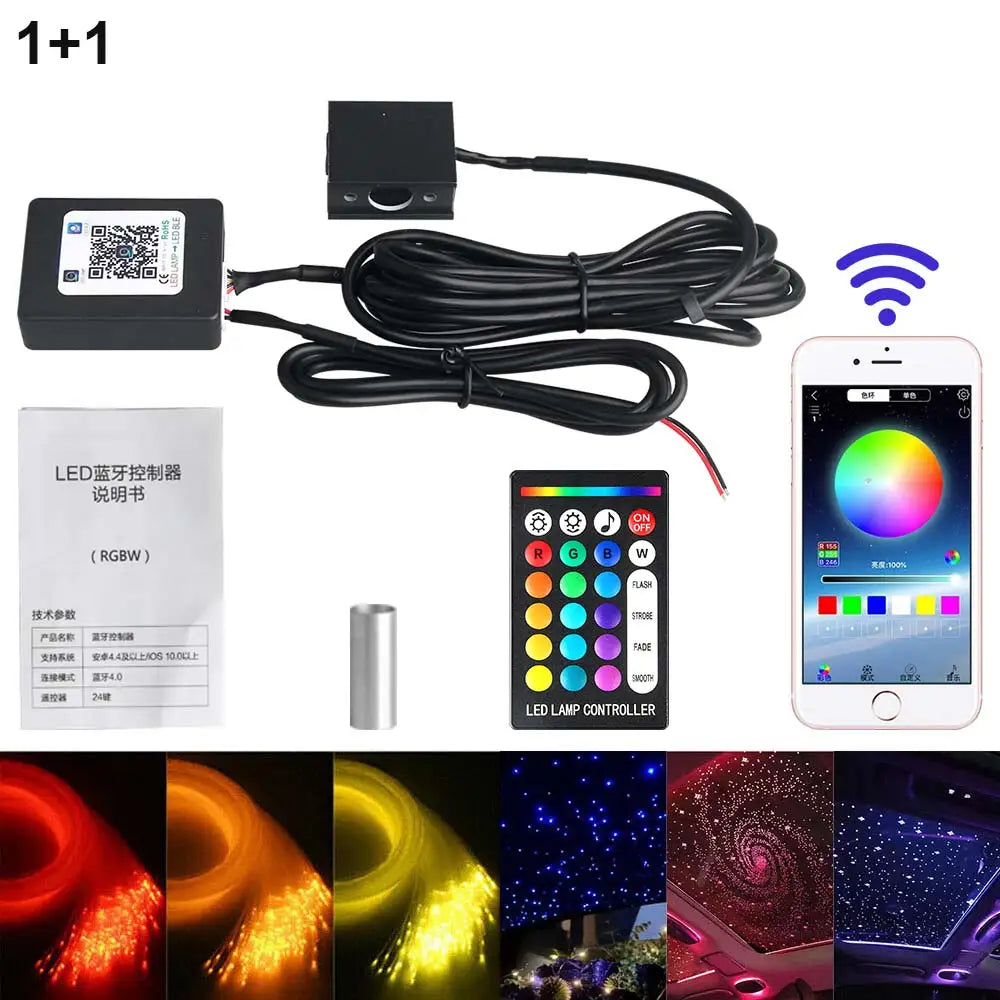 Fiber Optic Star Ceiling Kit - RGBW LED Car Roof Light System package A Tidesmit