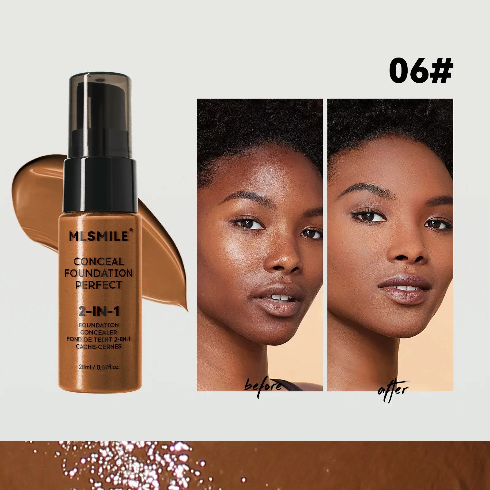 Tidesmit matte liquid foundation oil control BB cream texture close-up for natural long-lasting face makeup coverage