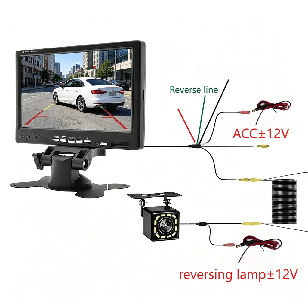 Car Reversing Image, 7-Inch 12-24V Desktop CVBS Monitor - Supports V1/V2 Dual Video Input, Rear View Ruler Camera - Night Vision