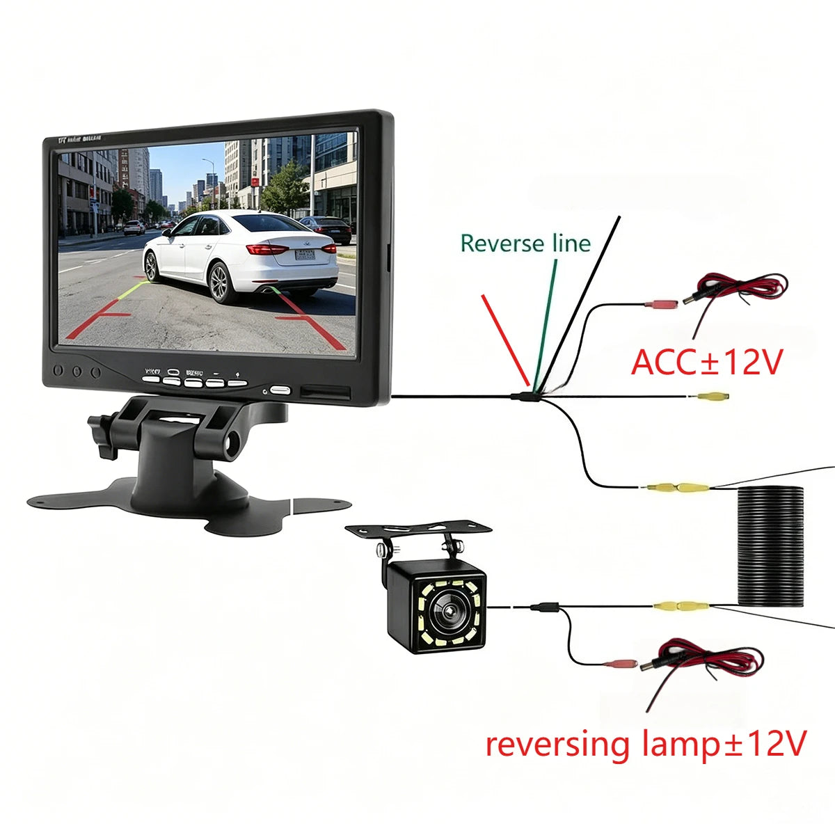 Car Reversing Image, 7-Inch 12-24V Desktop CVBS Monitor - Supports V1/V2 Dual Video Input, Rear View Ruler Camera - Night Vision