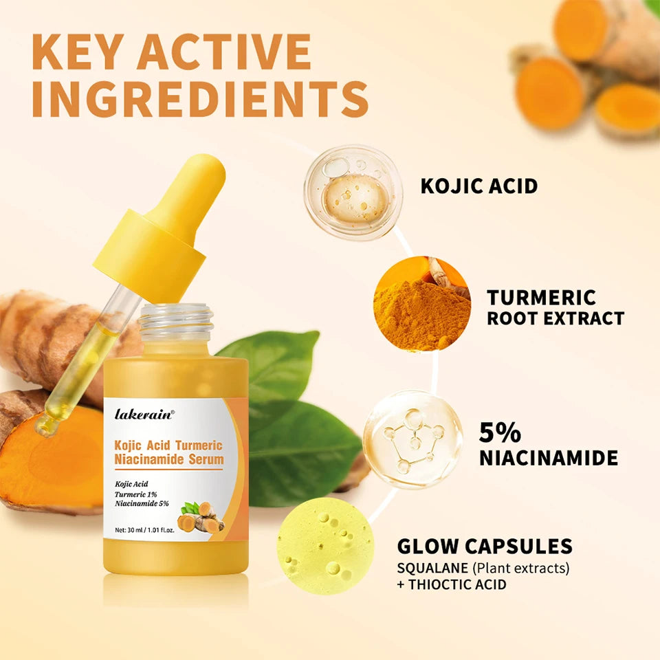 Kojic Acid Turmeric Niacinamide Serum Precise Dropper Design Deep Moisturizing Soothe Skin Brighten Skin Tone Facial Care