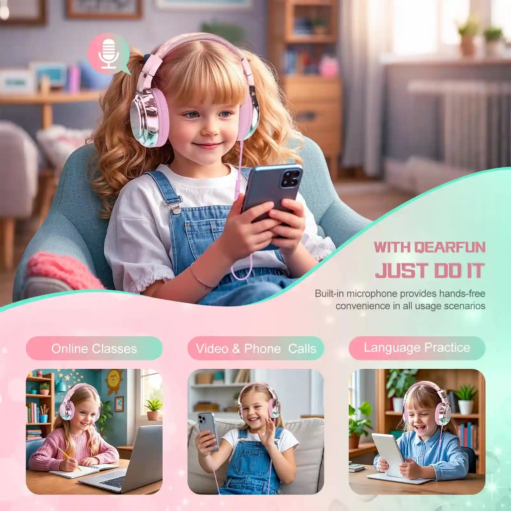 Wired Kids Headphones with Mic | Volume Limited Over-Ear Stereo Tidesmit