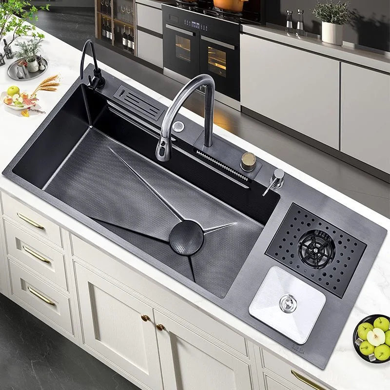 Flying RainWaterfall Sink Stainless Steel Large Big Single Garbage Can Waste Sink Kitchen Household Washbasin Handmade Sinks