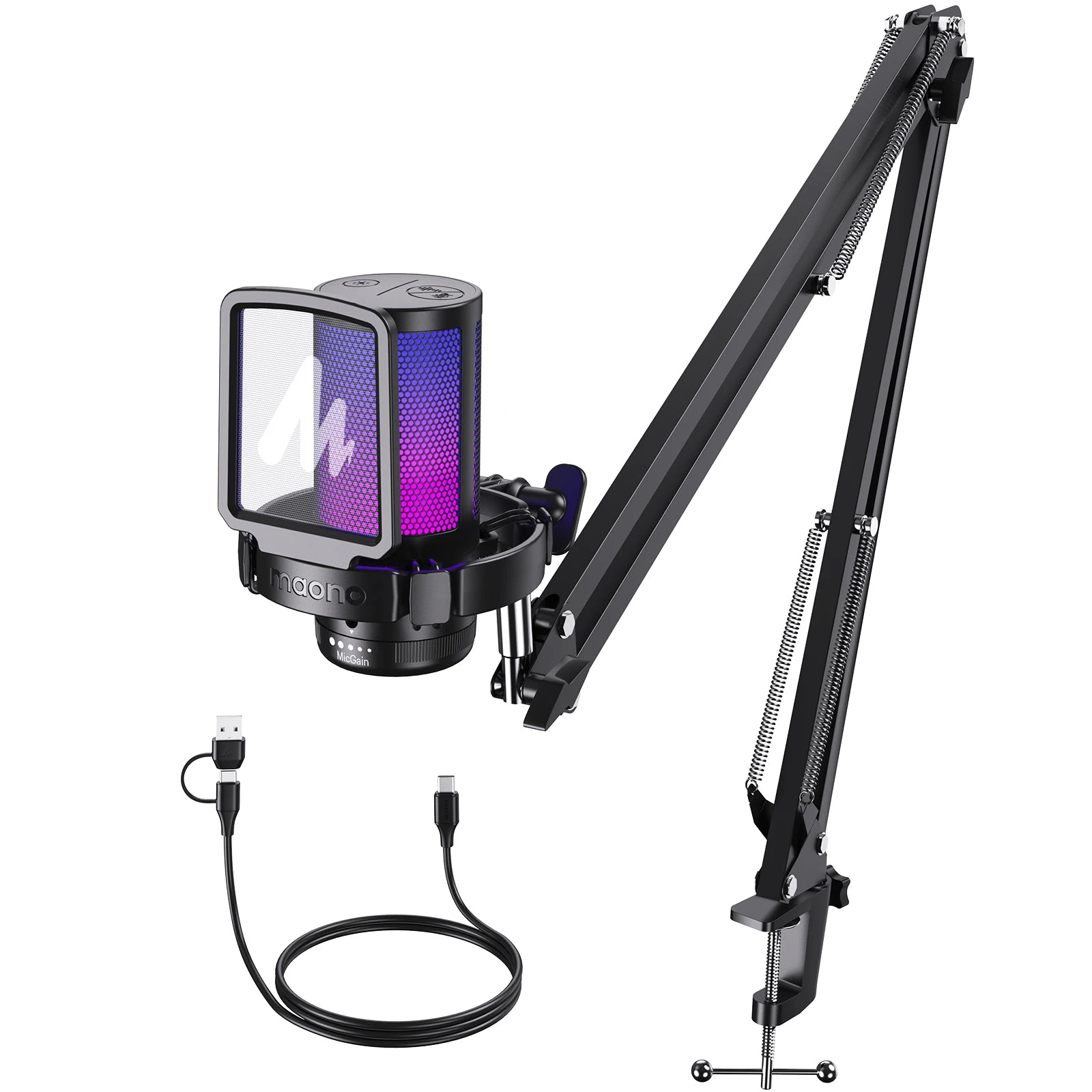 USB Gaming Microphone DGM20S with RGB Lighting and Mute Control DGM20S-Black Tidesmit