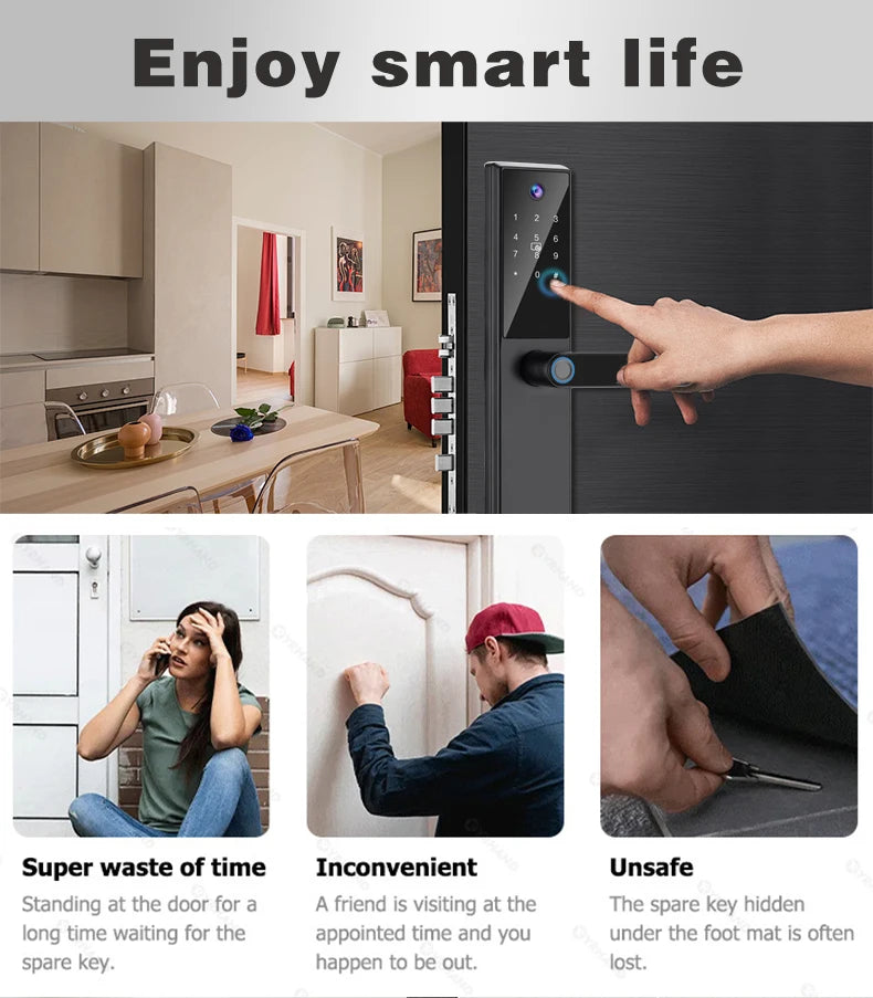 Tuya WiFi Digital Electronic Smart Door Lock with Camera Photo Capture for Residential and Apartment Entrance doors