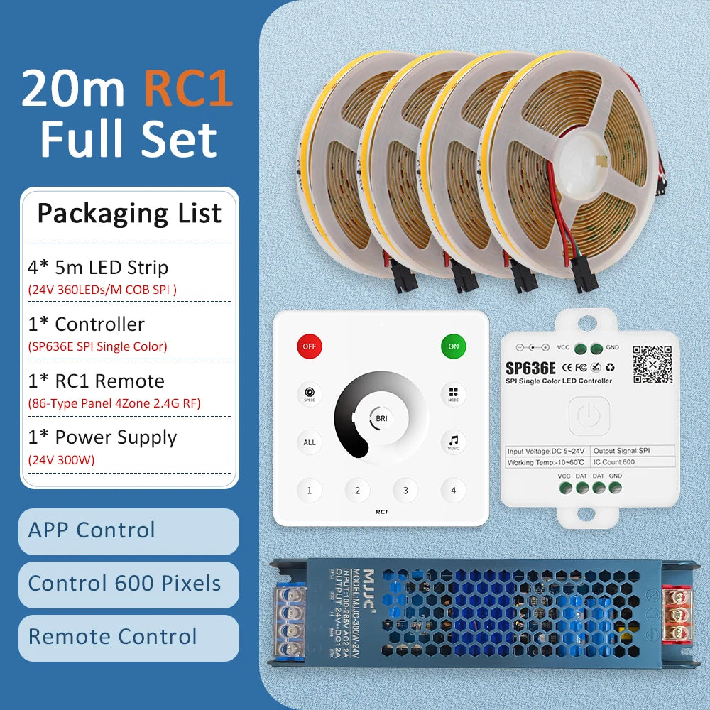 WS2811 Horse Running COB LED Strip 20M 15M 10M 24V Water Flow LED Tape Ribbon Light with Banlanx APP SP636E Touch Controller Set