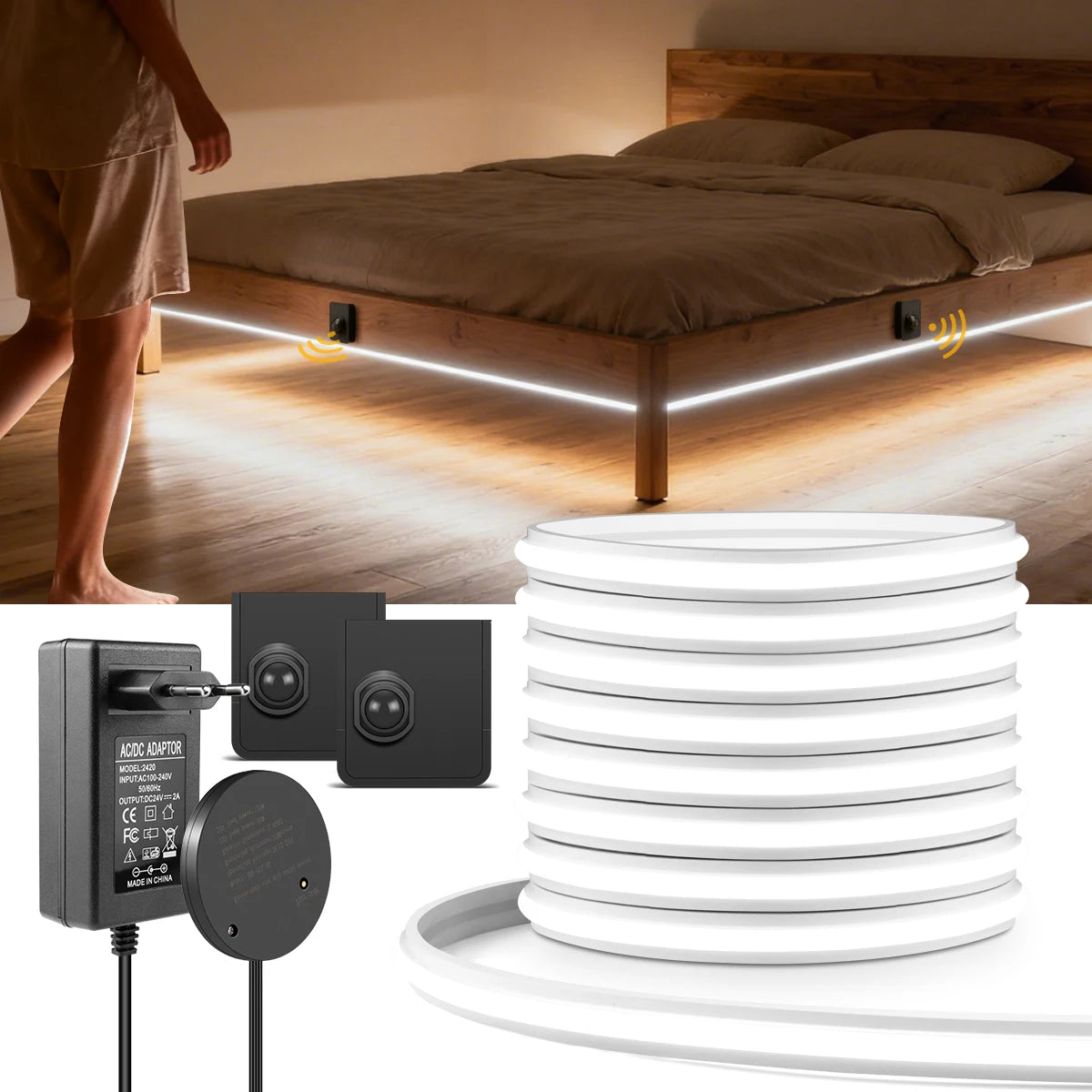 One/Dual Motion Sensor Switch COB Neon LED Strip Night Lights Wireless RF Reciever Control Smart Switch LED Corridor Stair Light