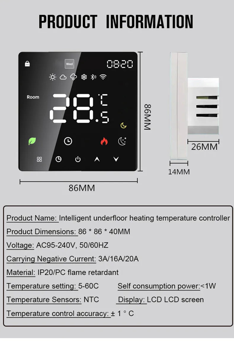 GEYA Tuya Smart WiFi Electric Floor Heating Thermostat With Linkage Water Floor Heating Gas Boiler Wall-mounted Stove Thermostat