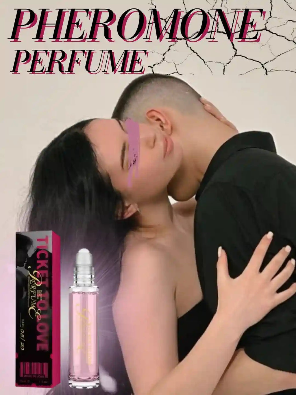 Ticket to Love pheromone roll-on perfume for men and women. Long-lasting, high-quality fragrance in a sleek glass vial.