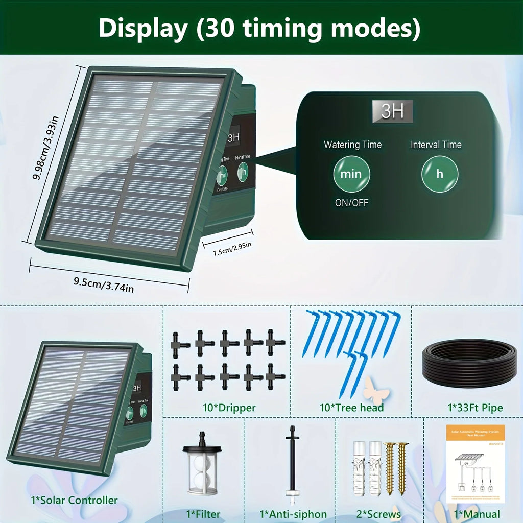 DIY Solar Drip Irrigation System Garden Automatic Watering System Plant Watering Devices for Potted with Water Level Detection