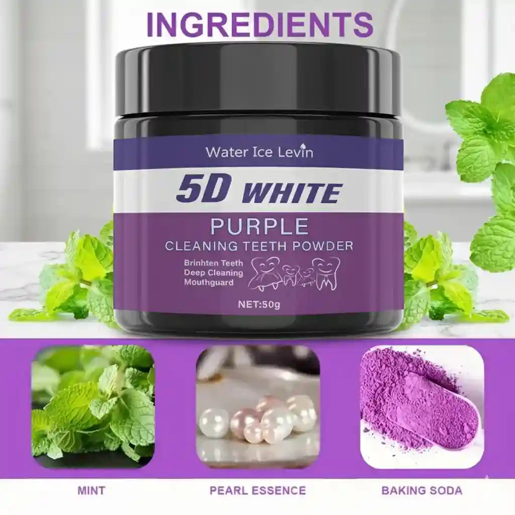 Tidesmit 5D White Purple teeth whitening powder for deep cleaning, enamel protection, and fresh breath