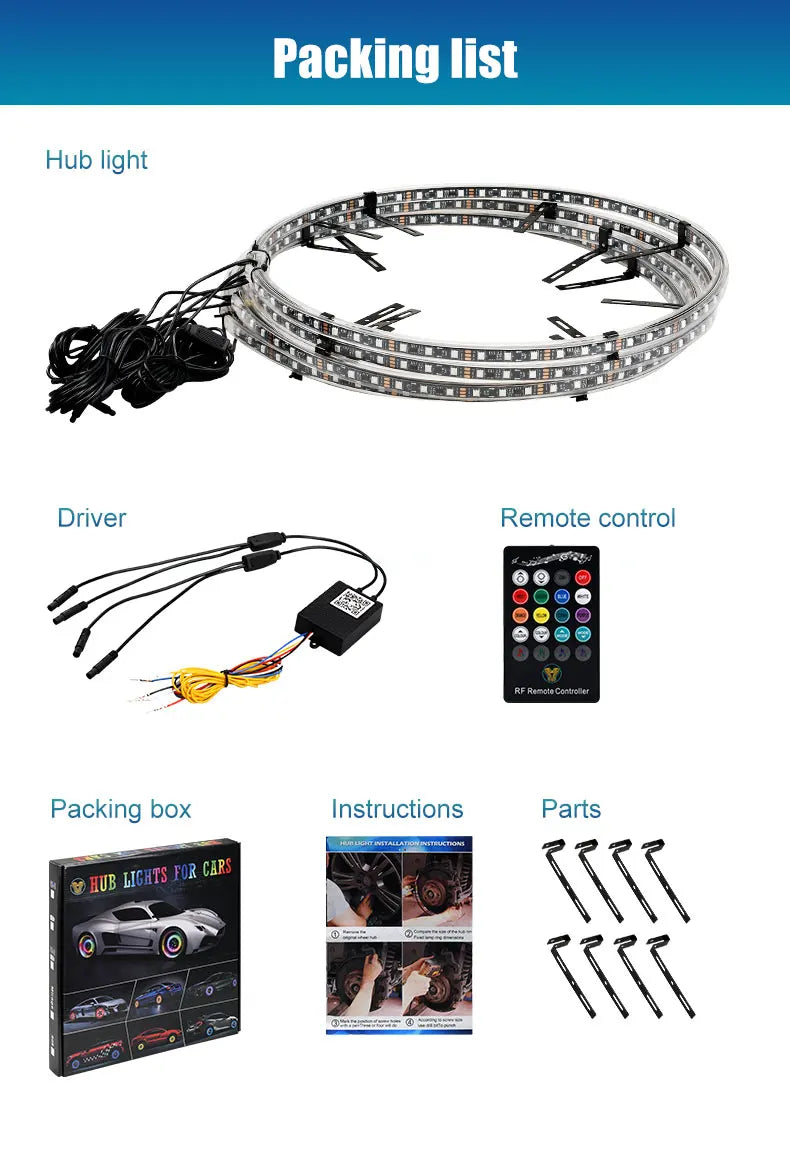 LED Car Hub Ring Light - Sound Reactive Neon Wheel Light (15.5-17 inch) Tidesmit