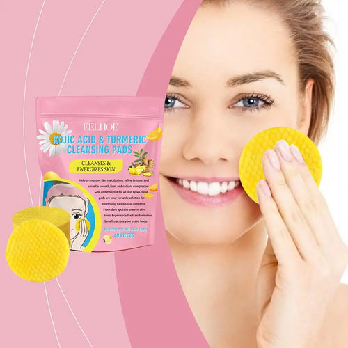 Anti-inflammatory turmeric cleansing pads (40 count) in pink packaging, used for radiant, healthy skin.