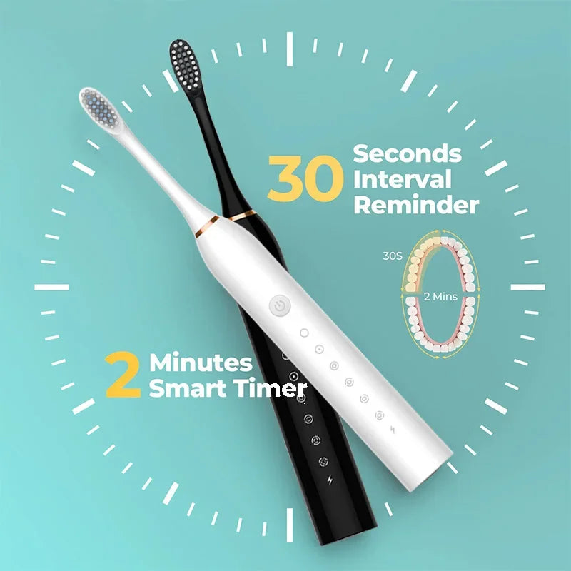 Sonic Electric Toothbrush Adult Smart Timing Tooth Brush Teeth Clean Whitening Fast USB Rechargeable Toothbrush Replacement Head