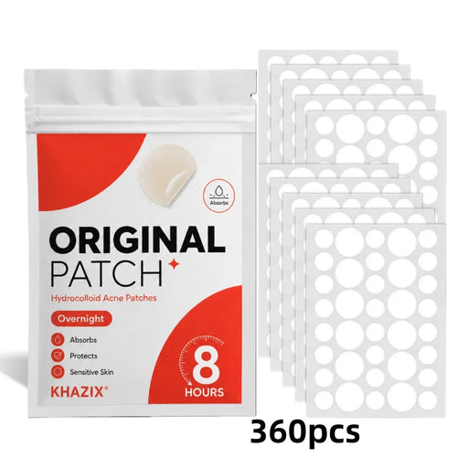Hydrocolloid acne patches 360-pack with pouch and stacked patch sheets