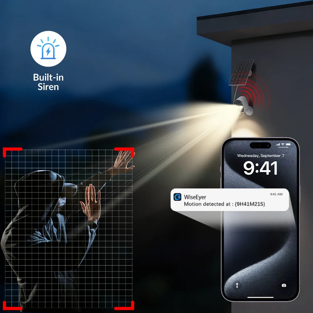 1080P WiFi Camera Outdoor Solar Battery Wireless Solar Powered Security Camera AI Motion Detection 2-Way Audio Night Vision