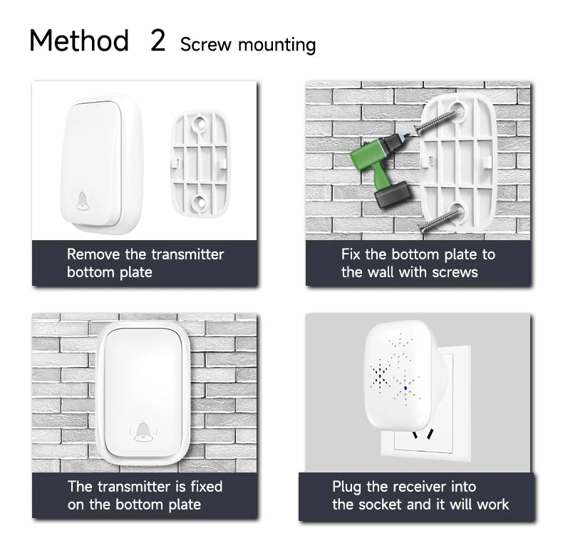 Wireless Doorbell 38-Chime 90db  Self-Generating Power Waterproof Remote Modern Design Kinetic Energy Door Bell EU US UK Plug