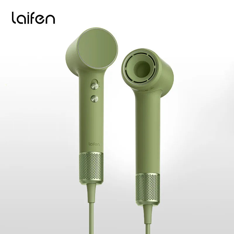 Laifen Mini sage green high-speed hair dryer, 299g portable design with control buttons, perfect for dorm or home use.