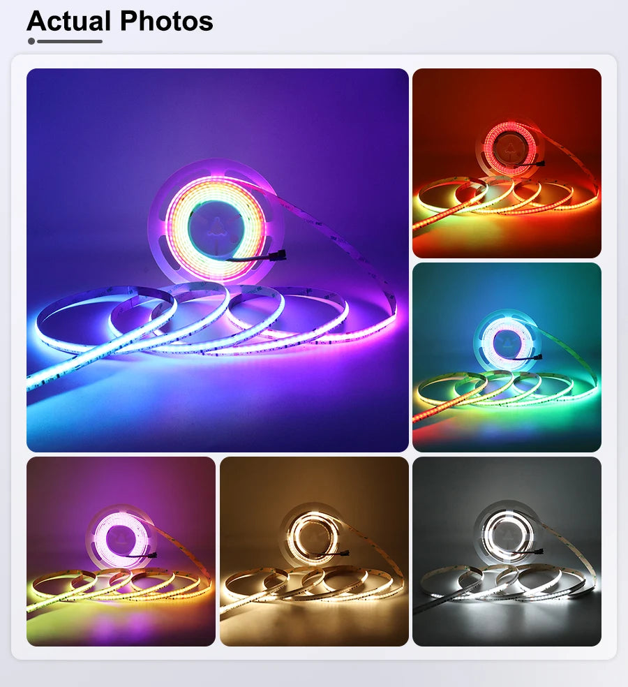 WS2811 Dual IC RGBCCT COB LED Strip Light High Density Chasing Running Addressable RGB LED Tape Support 3000K-6000K CCT Dimmable