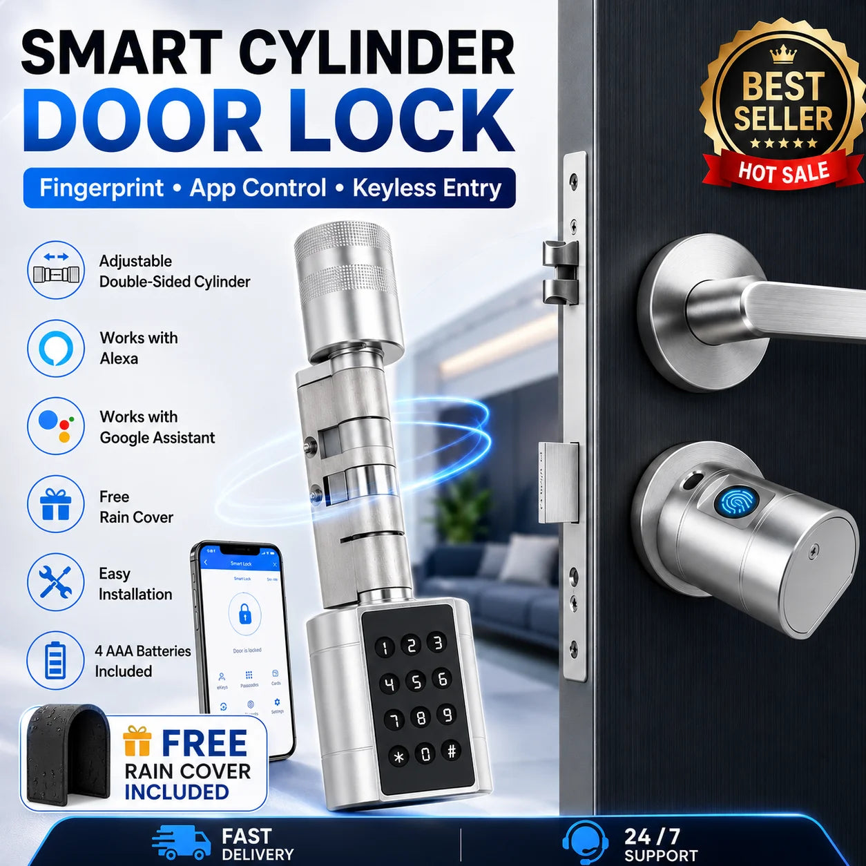 TTlock App Control Low Consumption Smart Lock Electronic Fingerprint Door Lock ForAccess Control By Alexa/Google Assistant