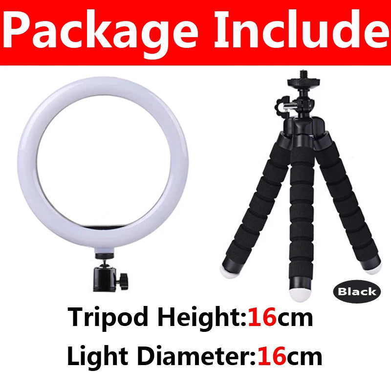 Ring Light with Tripod for YouTube Video Recording - Adjustable LED Lighting A-16cm Black Tidesmit