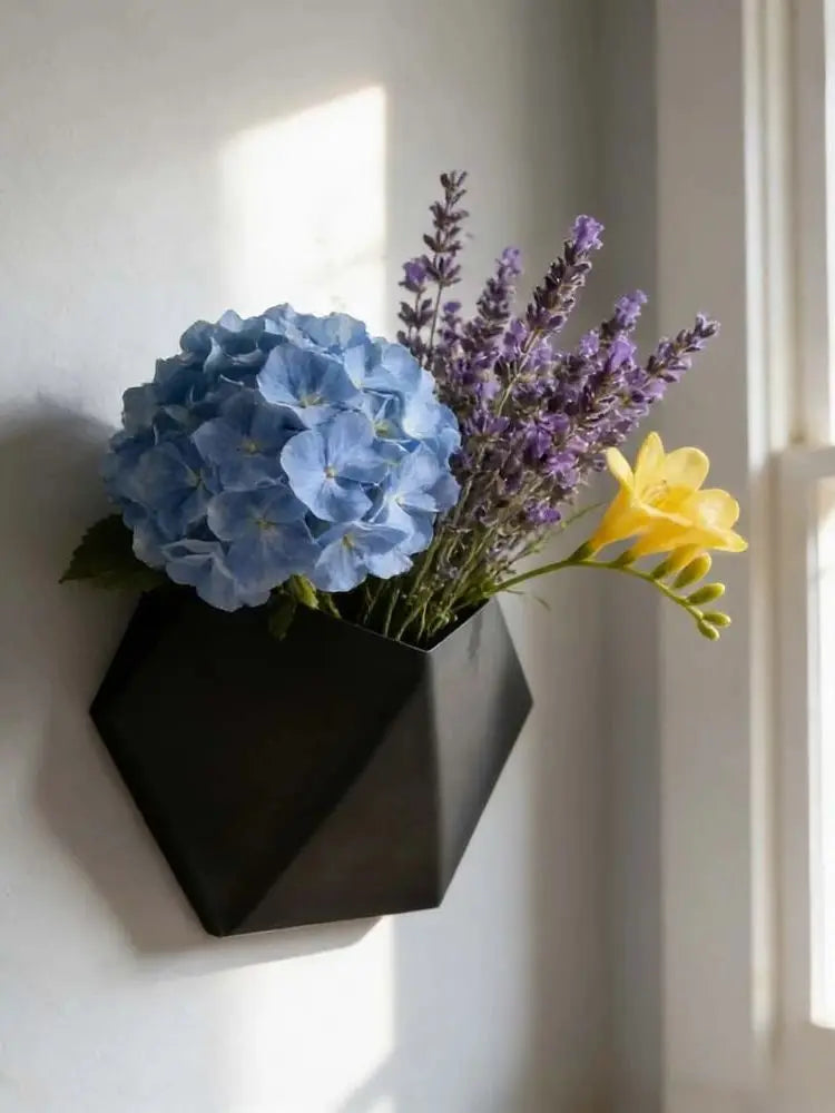 Black Hexagonal Wall Flower Pot With Mounting Holes Unique Design Home Garden Decor Wall Decoration Plant Pot Gardening Gift