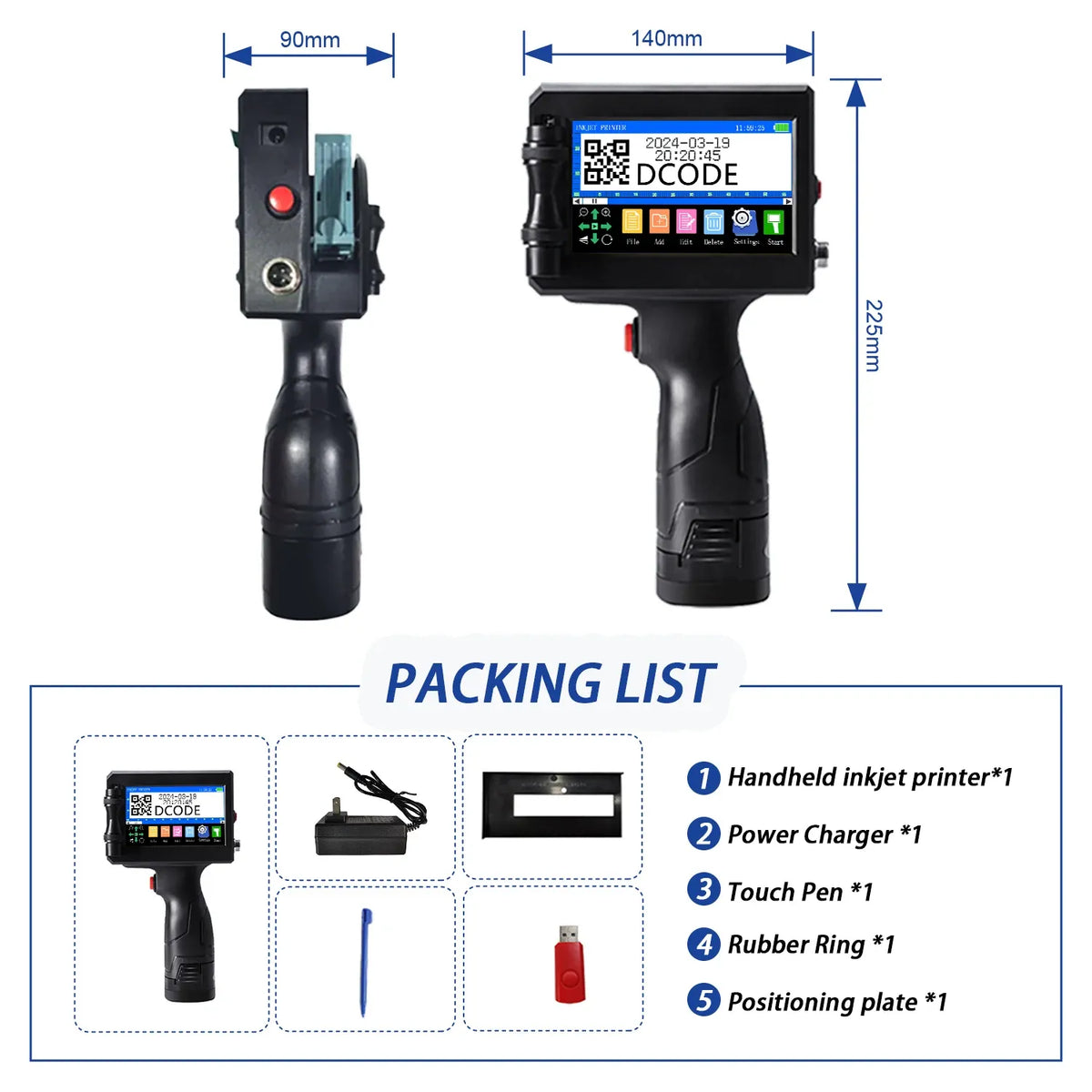 DCODE 1750PLUS-1 25.4mm Handheld Inkjet Printer Portable TIJ Printer Logo Counter Batch Number QR Barcode Date Coding Machine