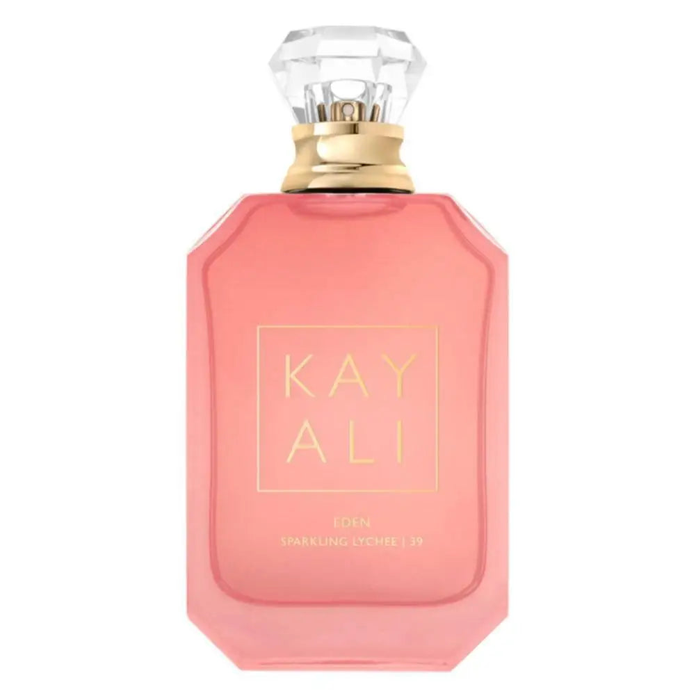 Kayali Eden Sparkling Lychee | 39 EDP: 100ml floral fruity women’s perfume in a pink glass bottle with diamond cap.