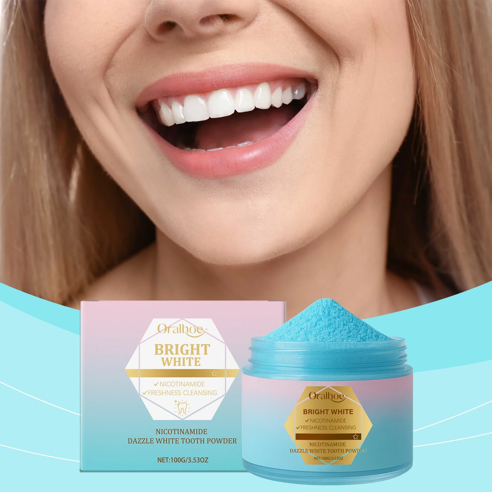 Tidesmit niacinamide teeth whitening powder for plaque removal, stain reduction, and lasting fresh breath