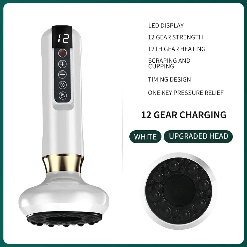 Electric Gua Sha Massager with Vacuum Suction and Infrared Heat Relaxation Treatment A12-12-white Tidesmit