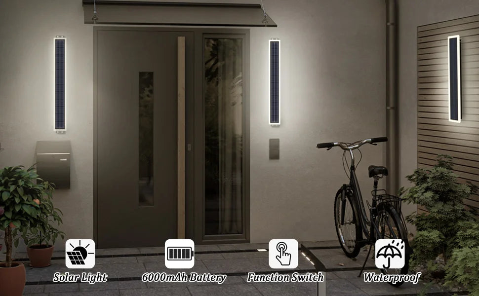 60cm Solar Wall Light Outdoor IP65 Waterproof LED Wall Lamp Dusk to Dawn Solar Powered Exterior Light Fixture for Garden Patio