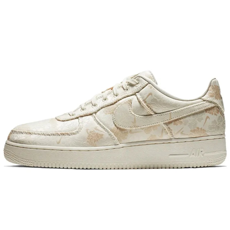 Nike Air Force 1 Premium OG Low Top Board Shoes Ivory White Floral Fabric Lightweight Non Slip Daily Casual Sneakers-AT3147-100