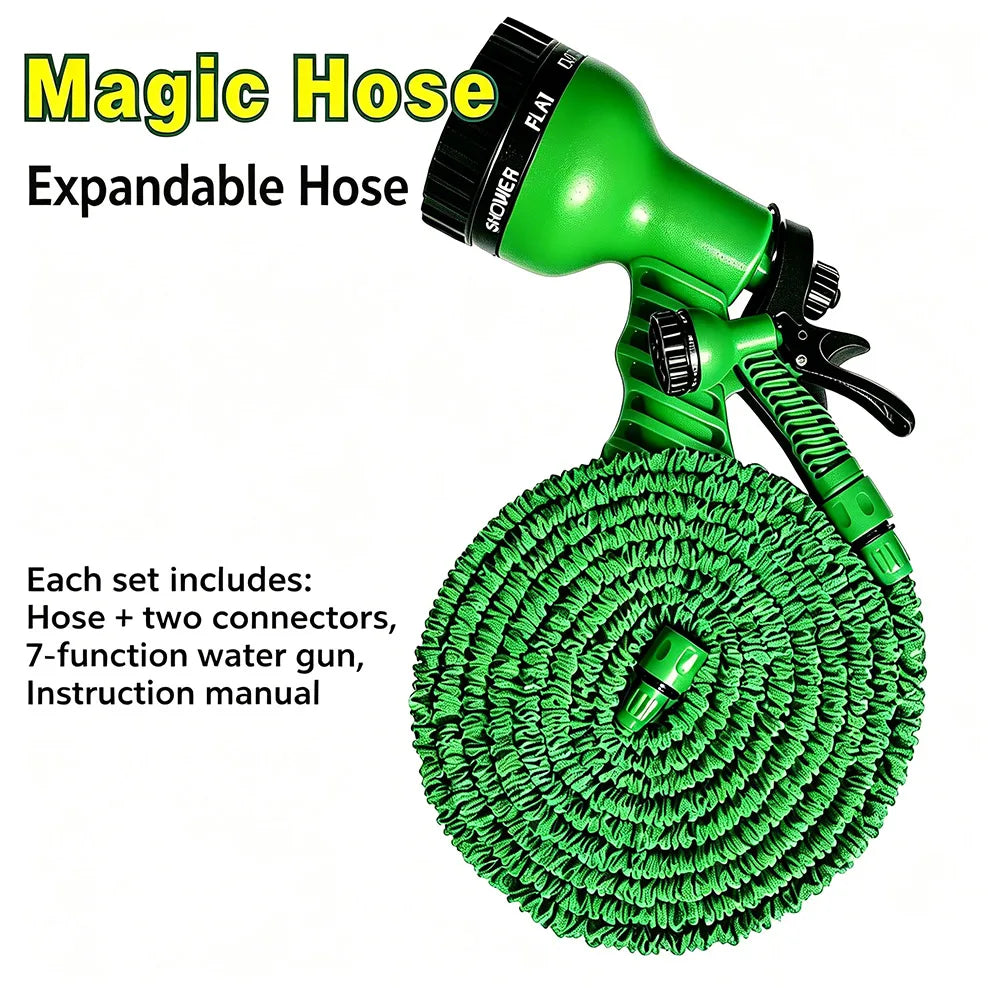 25FT-100FT Telescopic Expandable Garden Hose Kit High Pressure Spray Gun 7 Nozzle Pattern for Car Washing Yard Watering Cleaning