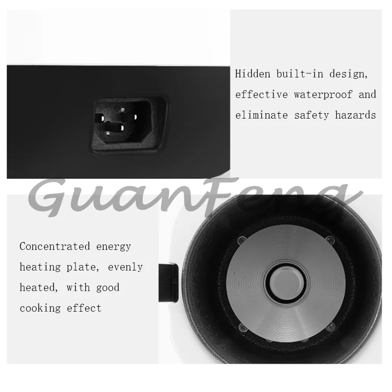 Portable mini rice cooker heating plate area with non-stick inner pot for even warming