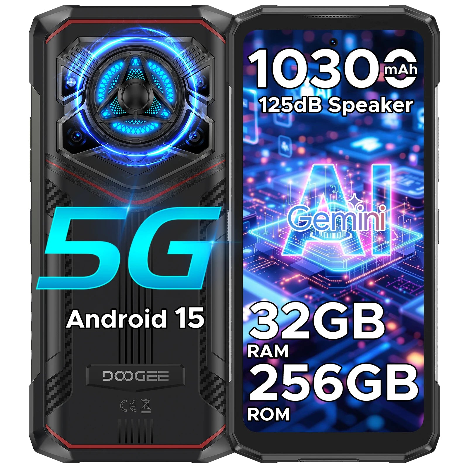 DOOGEE Blade20 Play 5G Rugged Phone Dimensity 7050 6.6'' Gemini Al 125dB Speaker 10300mAh Battery NFC Android 15 Mobile Phone