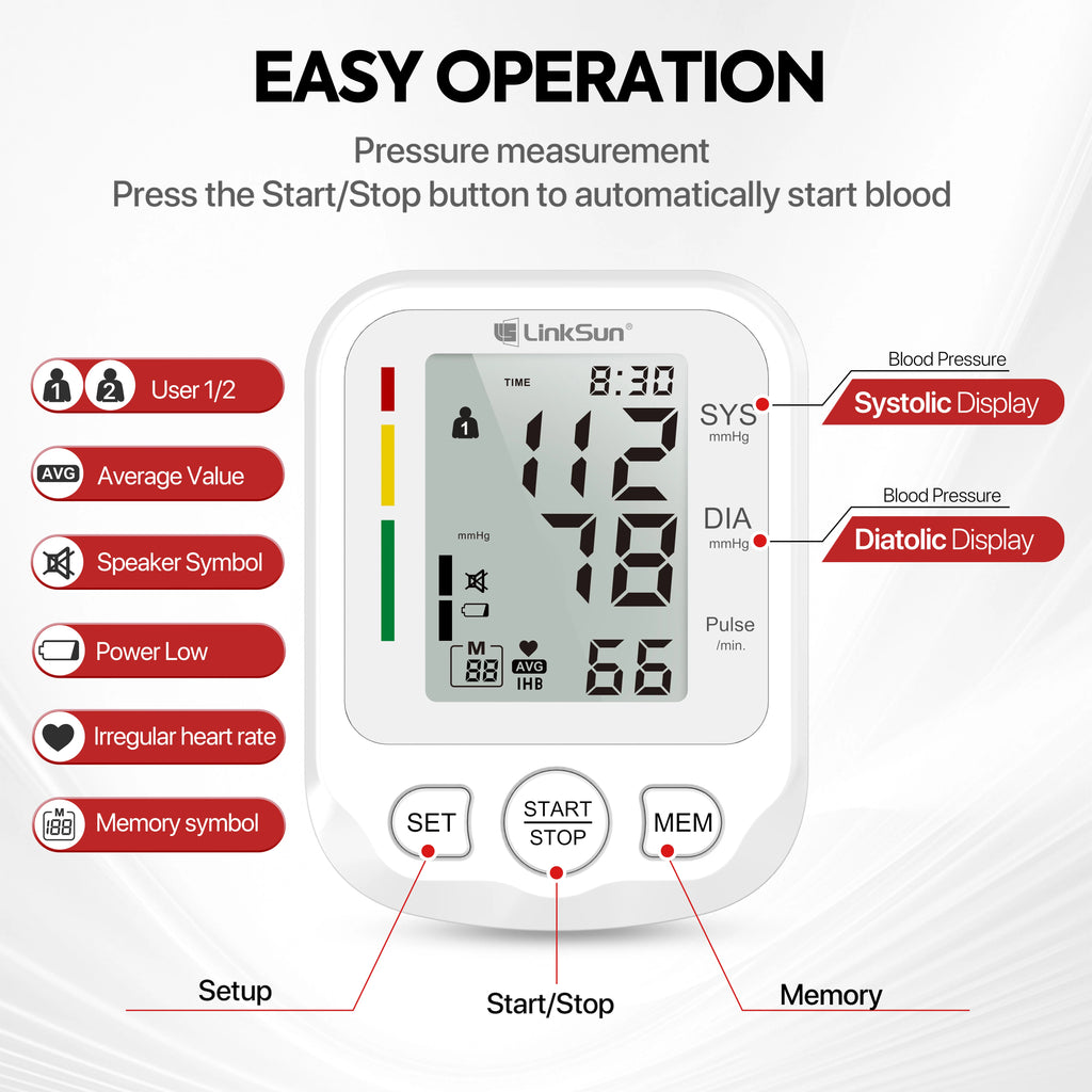 LinkSun 2005-1 Blood Pressure Monitor Tensiometer 22-42cm Upper Arm Blood Pressure Checker Digital BP Machine Heart Rate Monitor