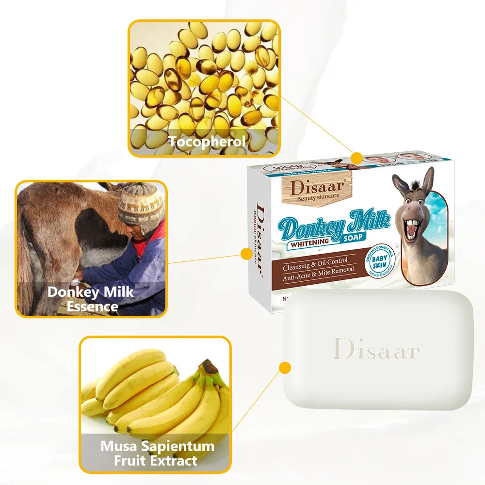 Whitening Donkey Milk Handmade Soap Body Cleanser with Kojic Acid Curcuma Lemon Rice Sandalwood - Skin Care Foaming Bar