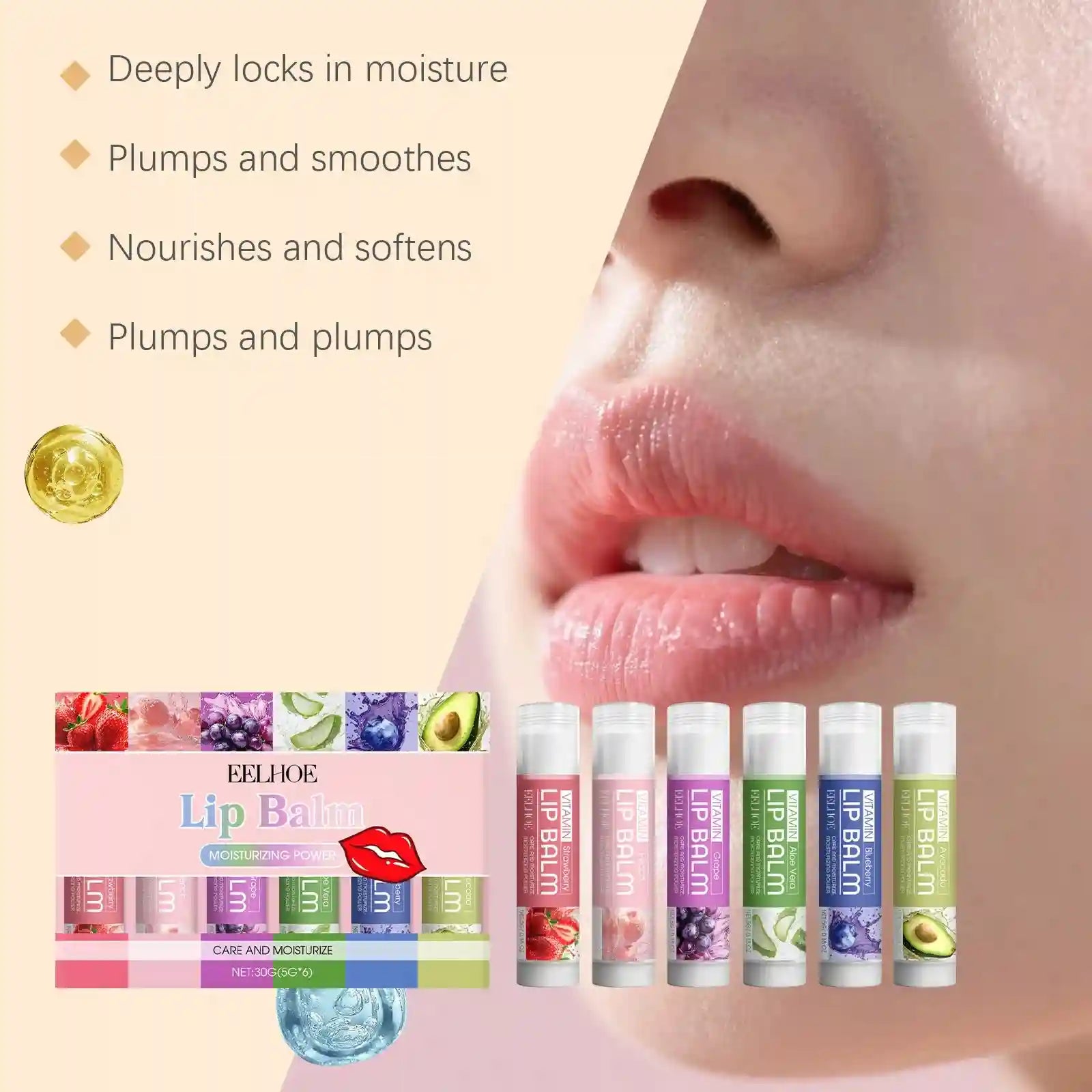 Moisturizing Lip Balm Set – 6 Piece Hydrating Kit for Dry Lips Lip Care Tidesmit