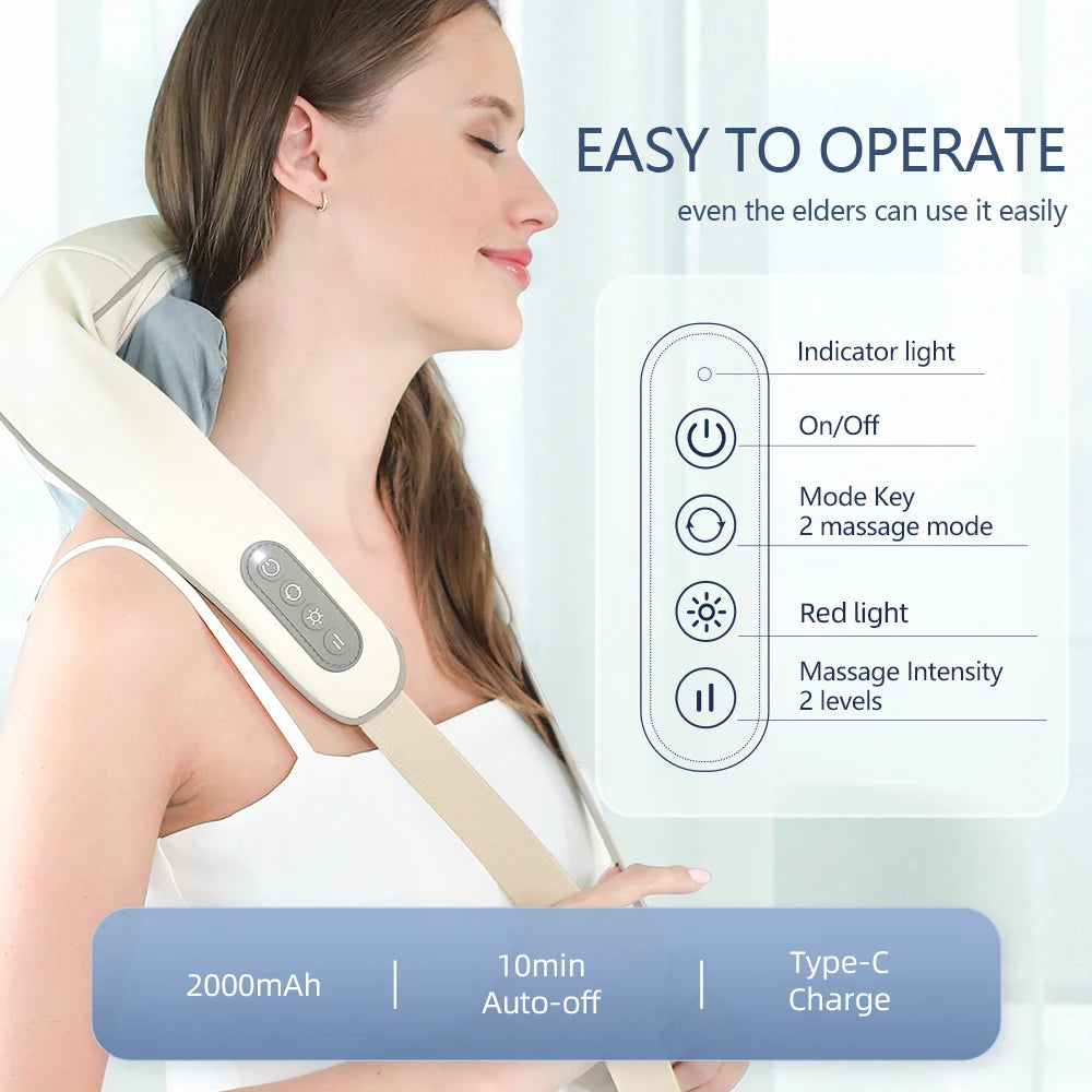 Electric Neck and Shoulder Massager - Rechargeable Deep Tissue Shawl Back Massage Instrument Tidesmit